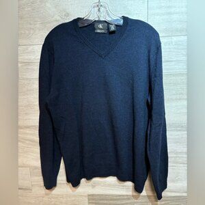 Calvin Klein Blue Extra Fine Merino Wool VNeck Long Sleeved Pullover Sweater XL